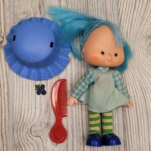 Strawberry Shortcake Blueberry Muffin‎ Doll Blue Hair Hat Comb Vtg